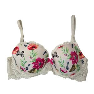 Victorias Secret Dream Angels Lined Demi Bra 34C Floral Butterfly Lace Cream